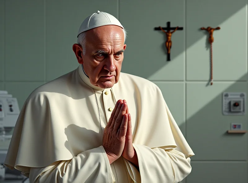 Pope Francis praying in a hospital room