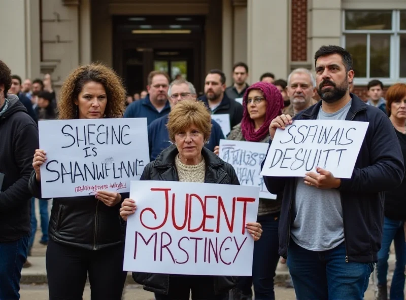 Image of parents protesting outside a school