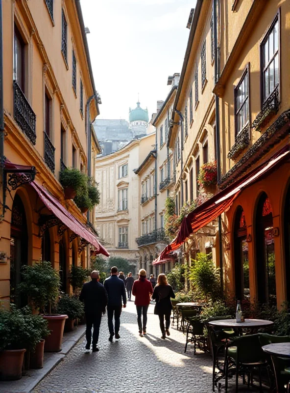 A picturesque street scene in Vienna, Austria, with historic buildings and cafes.