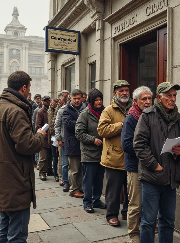 An image depicting a line of people waiting outside a Post Office, representing the victims seeking compensation.