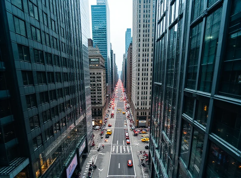 Aerial view of a busy financial district