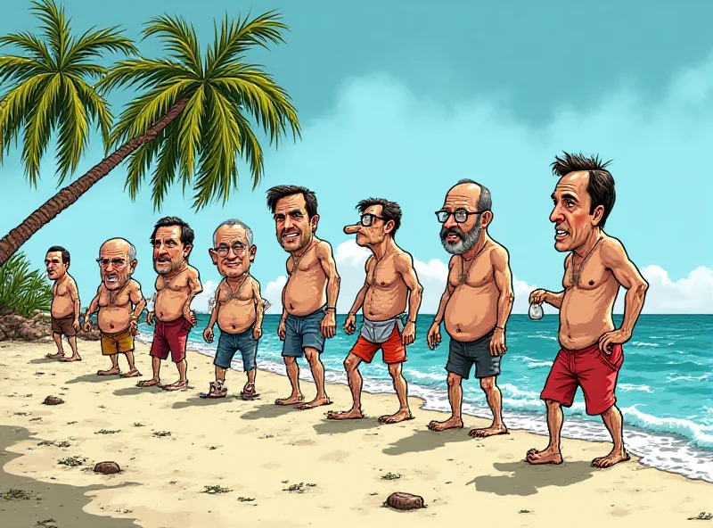 Cartoon depiction of political leaders on an island, referencing the reality show 'La Isla de las Tentaciones'