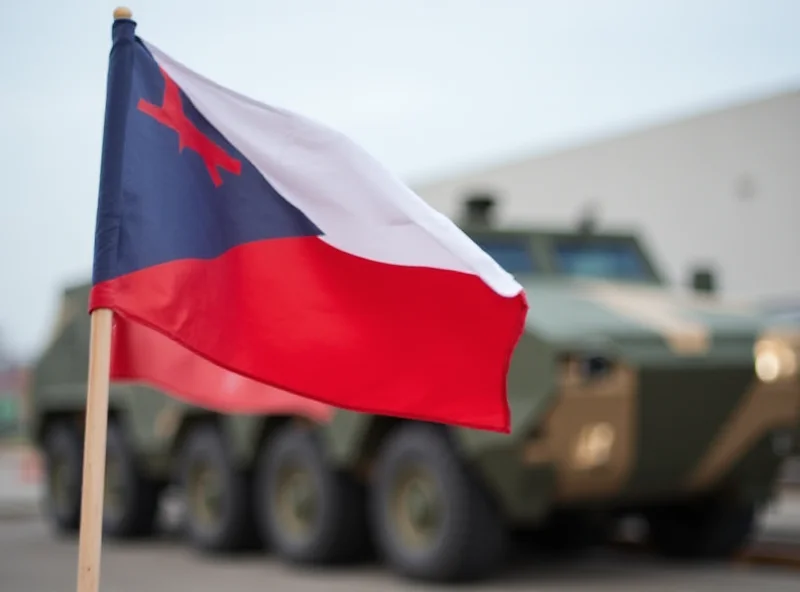 Czech flag waving in front of a modern military vehicle, symbolizing the increase in defense spending.