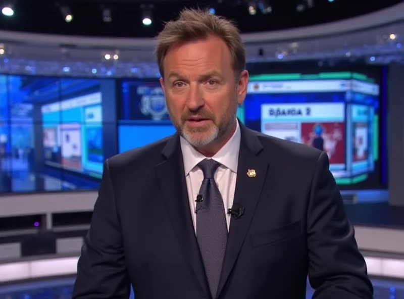 Pascal Praud on the set of his show L'Heure des pros, looking serious and addressing the camera directly. The studio background is visible with screens displaying news headlines.