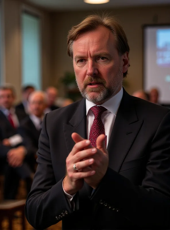 Frédéric Taddeï speaking at a conference, gesturing with his hands and appearing engaged in a lively discussion. He is dressed in a stylish suit and tie, and the background shows a conference hall with attendees.