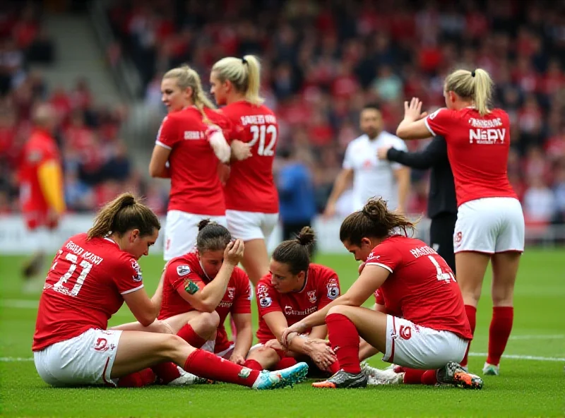 Sheffield United Women's players looking dejected after a loss, with Portsmouth players celebrating in the background.