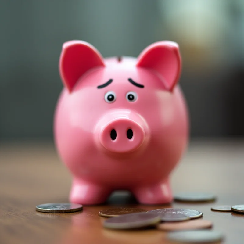 Image of a piggy bank looking worried.