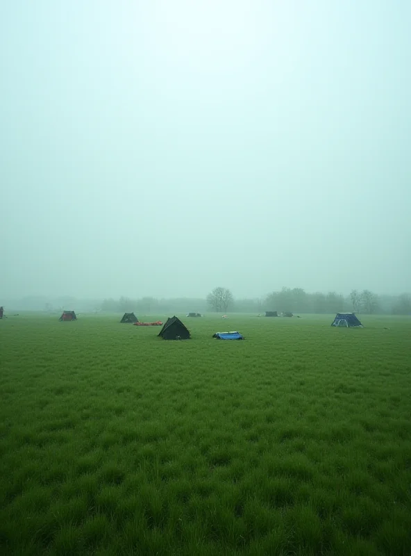 AI generated image of a tent city in a green field in rural Ireland.