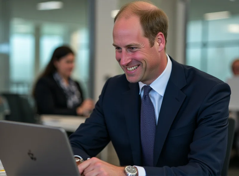 Prince William using a laptop at Mental Health Innovations