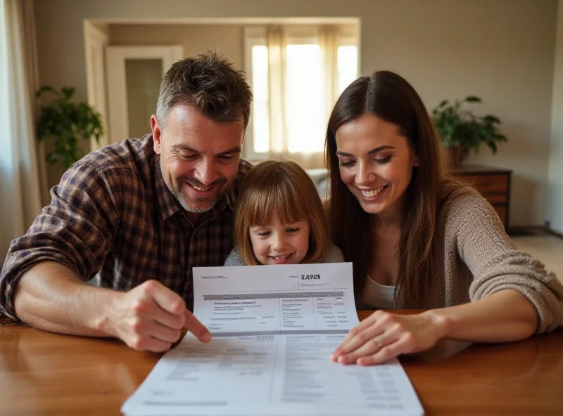 A family looking relieved as they open a significantly lower utility bill.