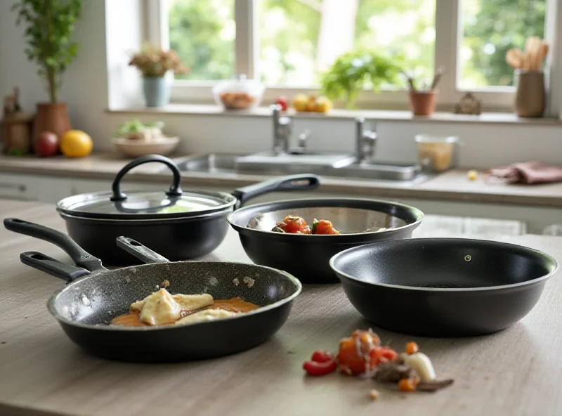 Image of various eco-friendly pans from different brands.