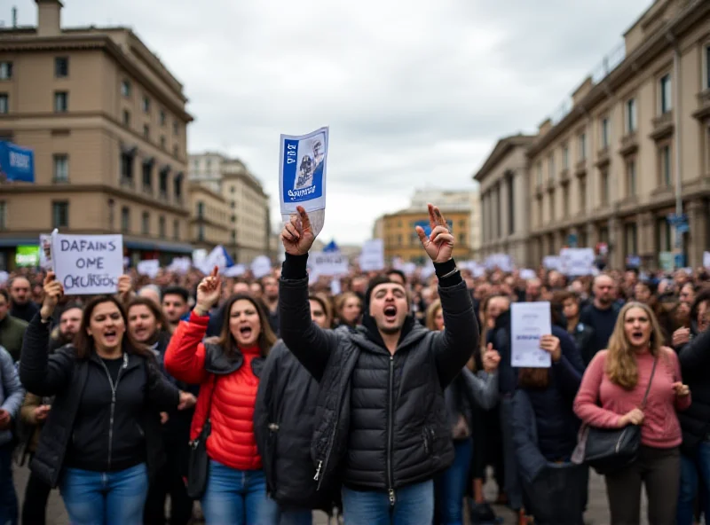 Protestors holding signs in Greece