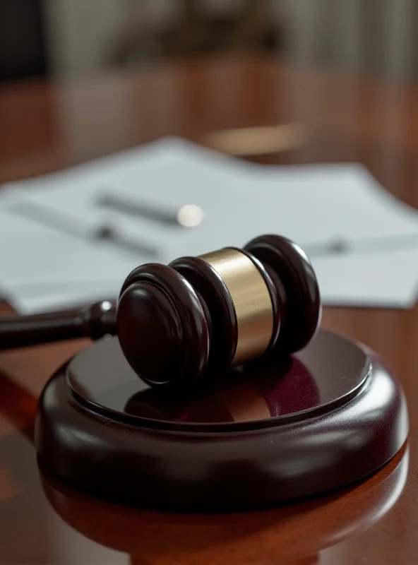 A judge gavel on a wooden desk