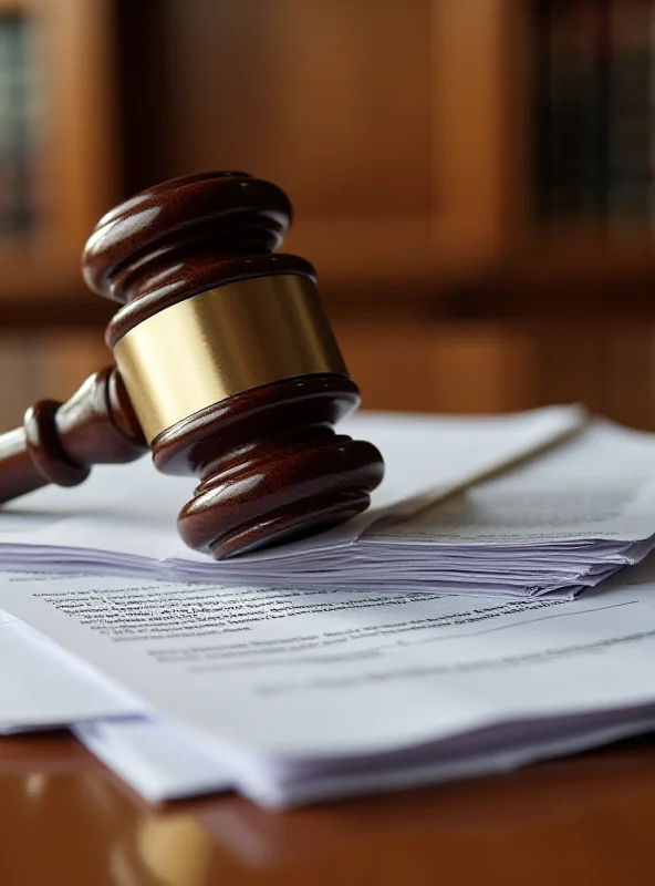 A gavel resting on a stack of legal documents, symbolizing the ongoing investigation.