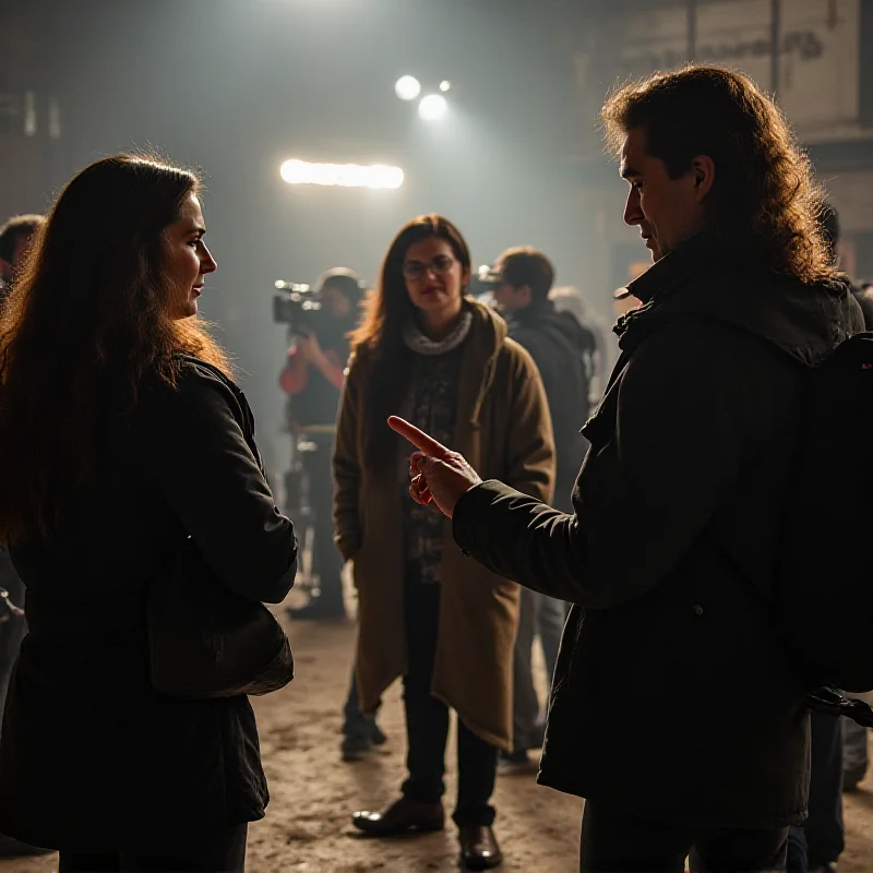 A candid shot of the director Sohani Kumar on set, giving direction to the actors Satyajeet Dubey and Plabita Borthakur.