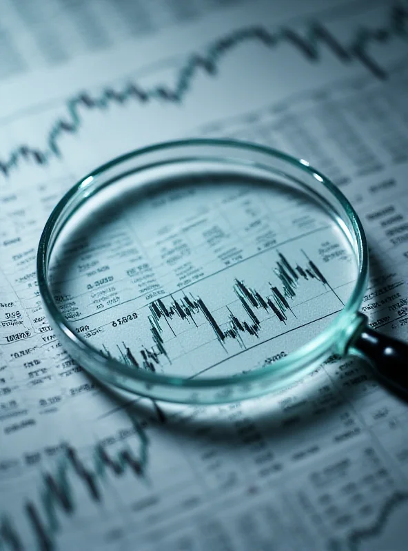 Close-up of a financial newspaper with a magnifying glass highlighting stock market data and charts, emphasizing the analysis of micro-cap stocks.