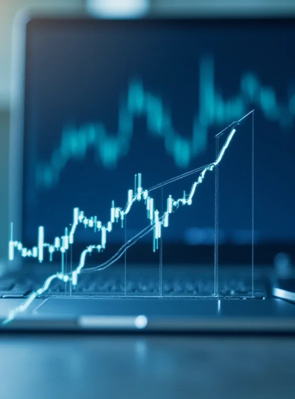 Chart showing upward trend of investment growth over time, with a laptop and financial documents in the background.