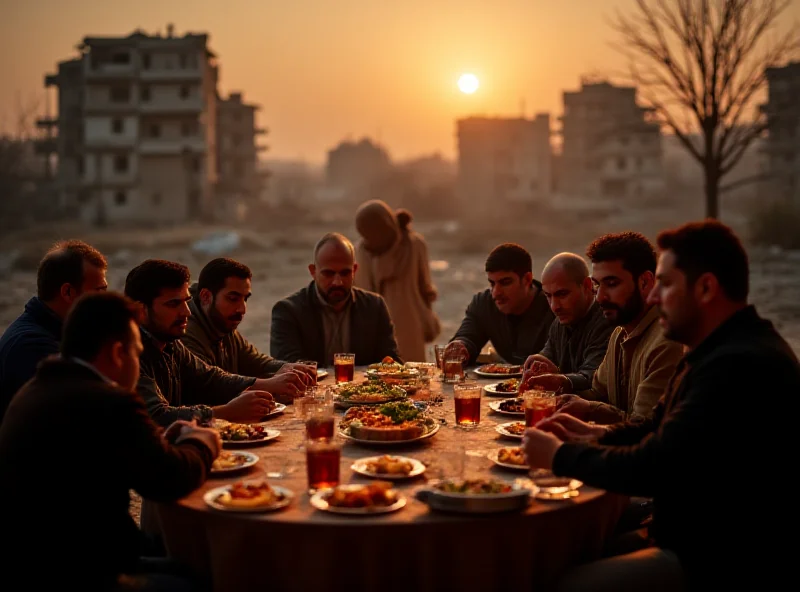 Palestinians gathering for Iftar in Jabalia, Gaza during Ramadan.