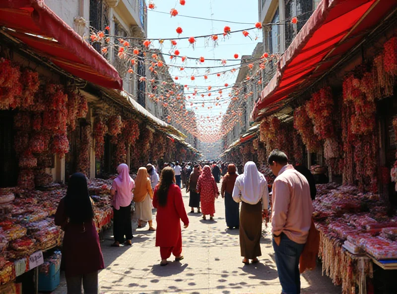 A bustling street scene in Indonesia during Ramadan preparations.