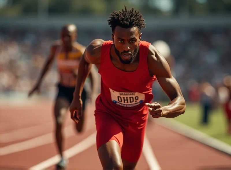 Thomas Randolph running in a race, looking distressed, with another athlete close behind him.