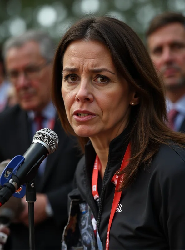 Ana Peleteiro looking frustrated and speaking into a microphone at a press conference.