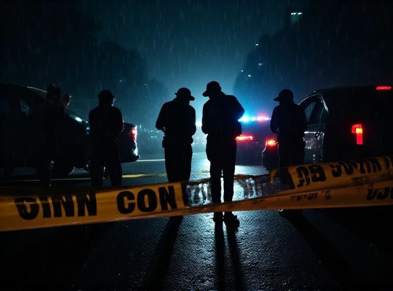 Police investigating a crime scene at night.