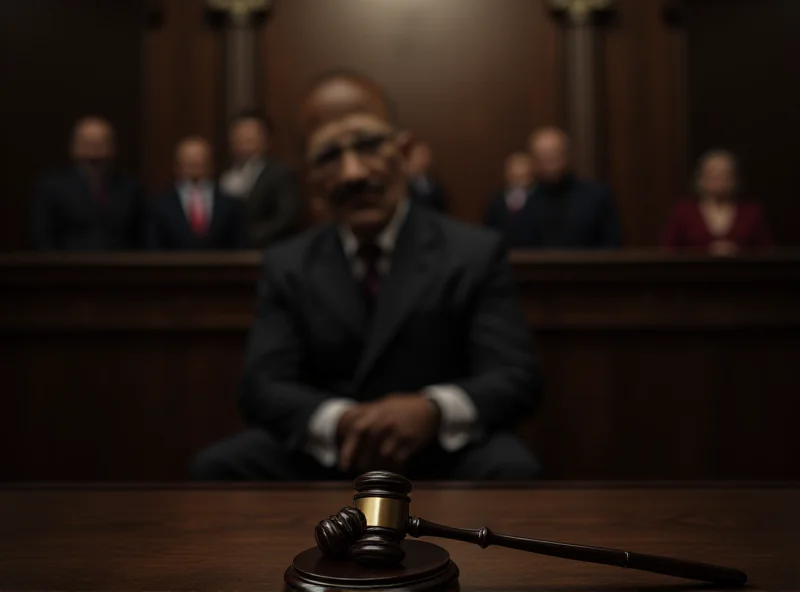 Image of a courtroom interior, focusing on the defendant's seat, with a somber and serious atmosphere.