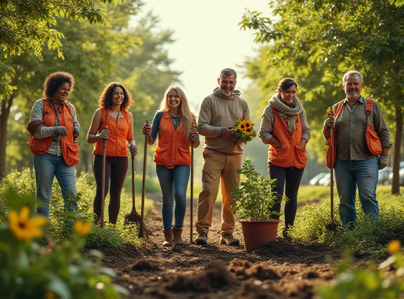 A diverse group of people working together on an environmental project