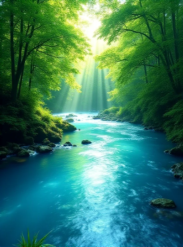 An abstract image of a flowing river with light shining through the trees, representing the flow state.