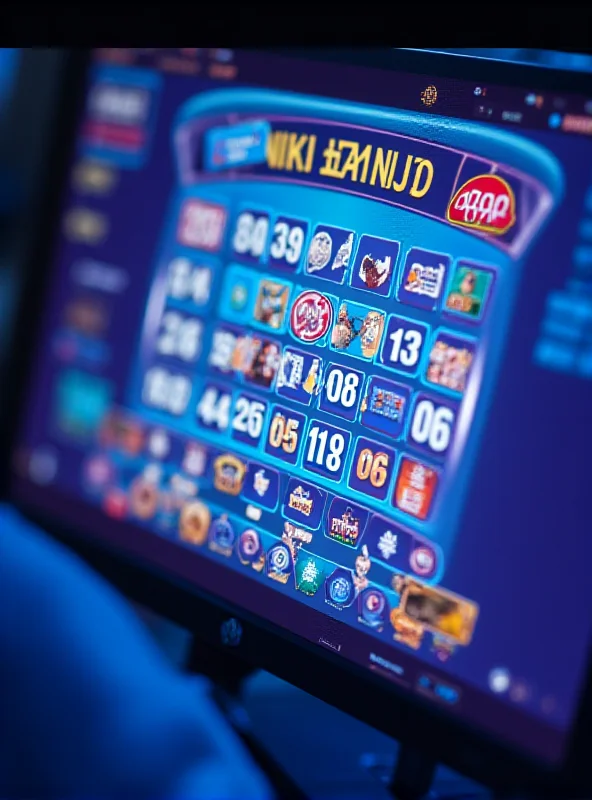 A brightly colored screen showing an online digital bingo game with various cards and numbers.