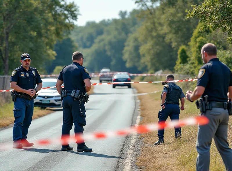 Police officers at a roadside scene, with forensic teams investigating a potential burial site.