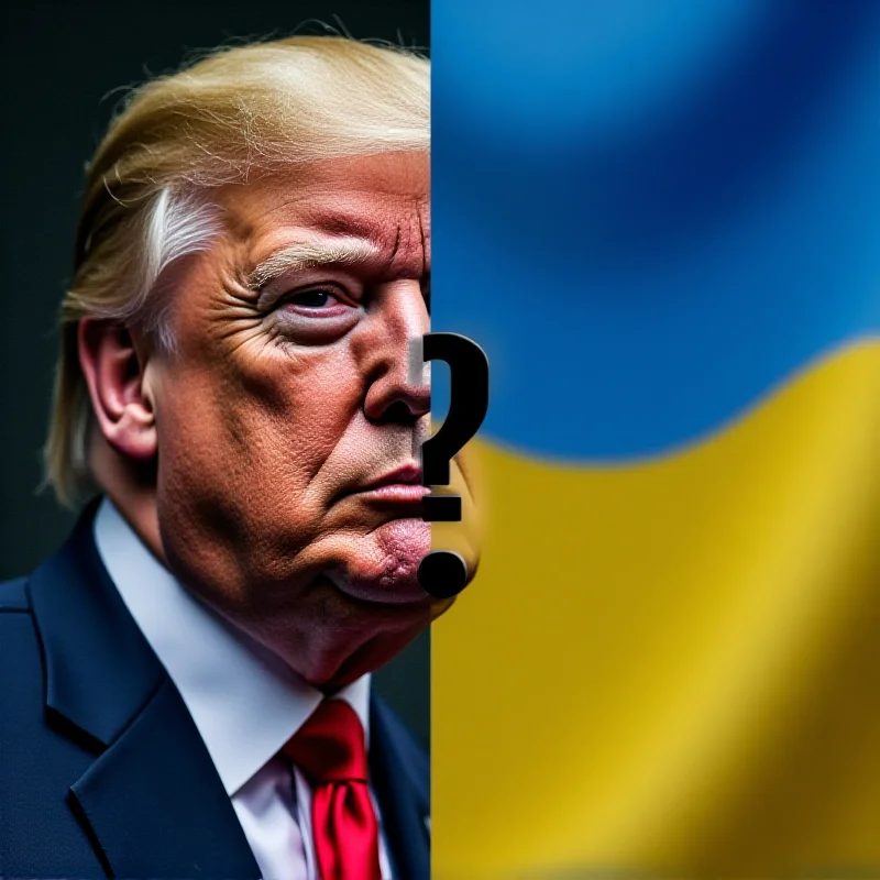 A split image showing Donald Trump on one side and the Ukrainian flag on the other, with a question mark in the middle.