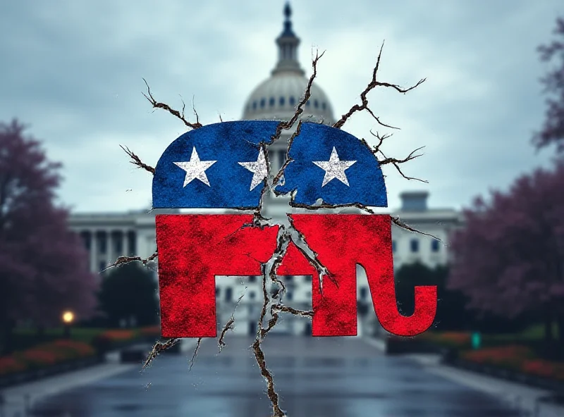 Illustration of political division with a cracked Republican elephant logo