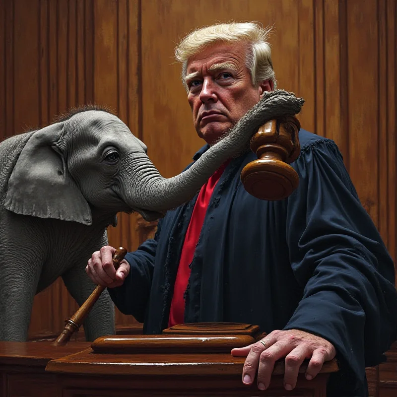 Illustration of a judge gaveling down a Republican elephant and Elon Musk's logo