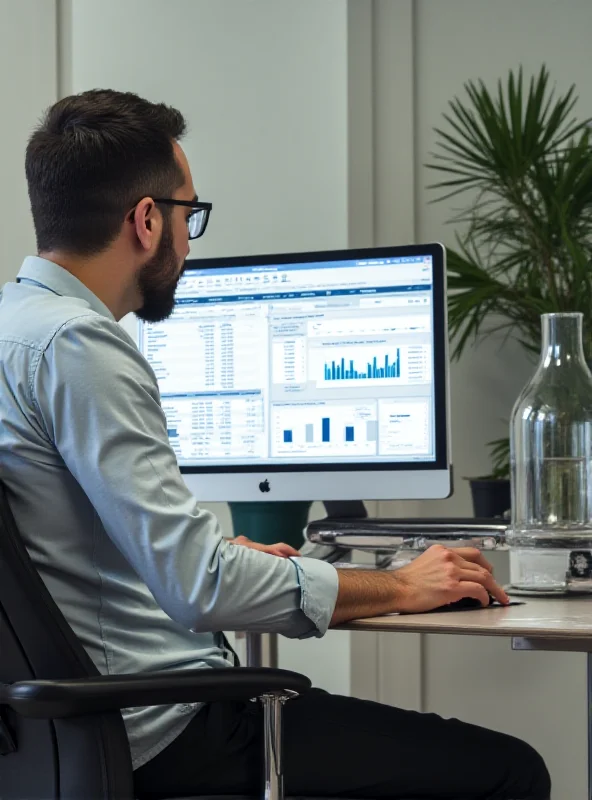 A person sitting at a desk looking at a computer screen displaying real estate investment data.