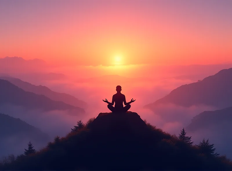 A person meditating on a mountaintop overlooking a beautiful landscape.