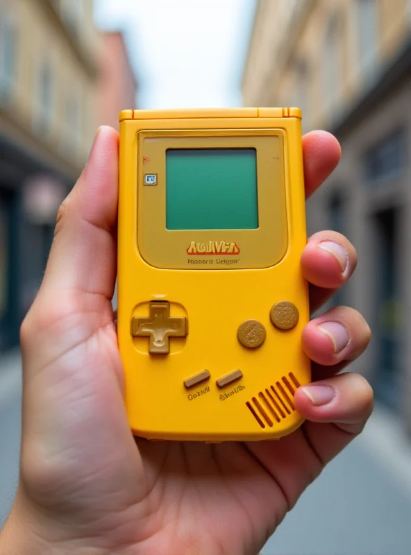 A person holding the new Retroid handheld, inspired by the Game Boy, in their hand to demonstrate its pocketable size.