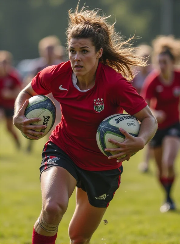 Ilona Maher in action, powerfully running with the rugby ball during a match.