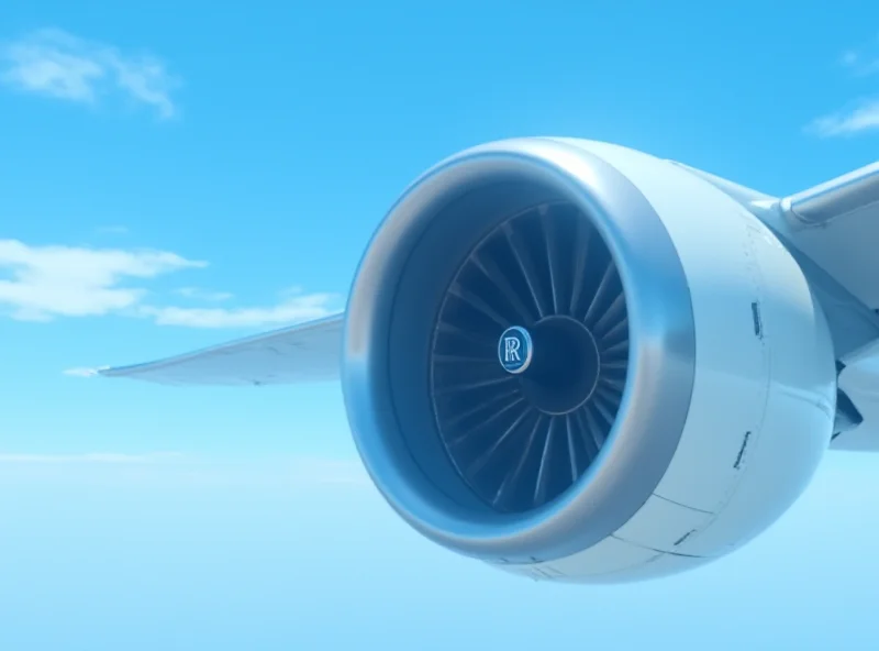 Rolls-Royce jet engine on an airplane wing, high in the sky