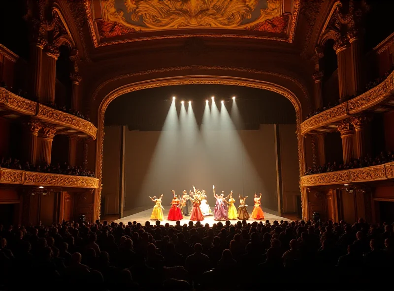 Interior of Teatro dell'Opera di Roma during a performance, showcasing the ornate architecture and the grandeur of the stage.