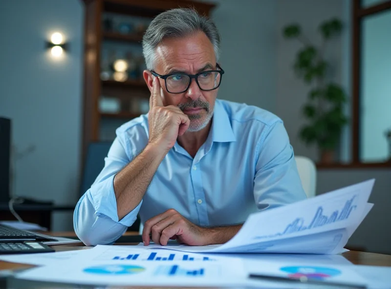 Man looking thoughtfully at financial documents.