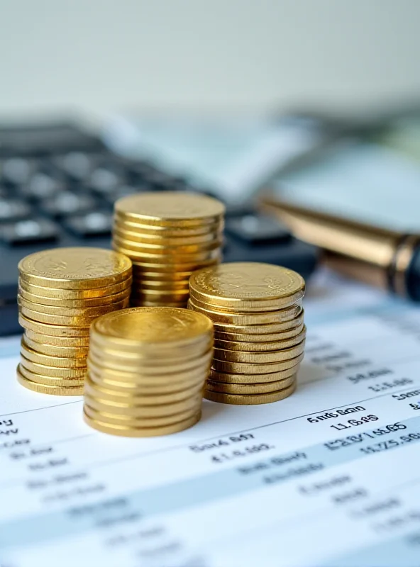 Illustration of stacked coins and a calculator representing financial planning.