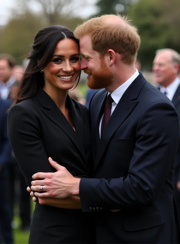 Prince Harry and Meghan Markle embracing warmly at an event.