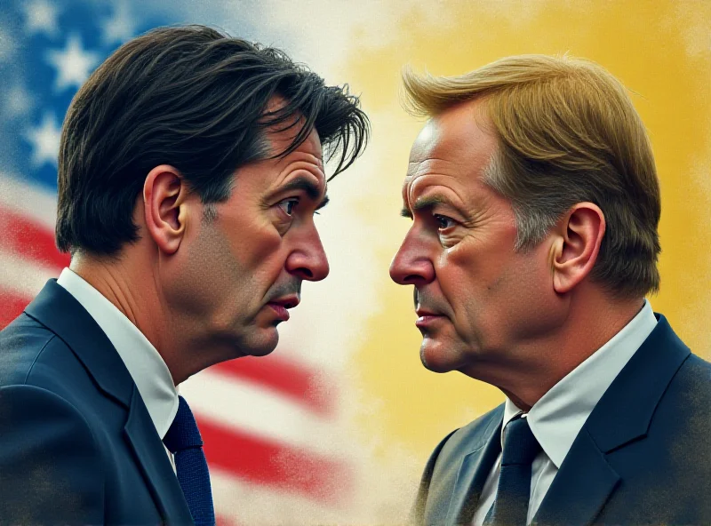 Illustration of Marco Rubio and Volodymyr Zelenskyy in a tense discussion.