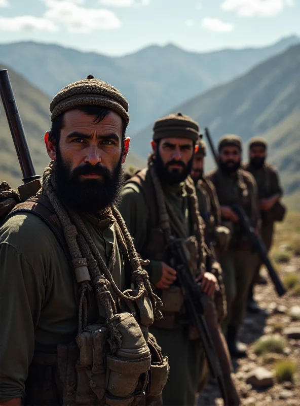 A group of Kurdish fighters in mountainous terrain, symbolizing their long struggle.