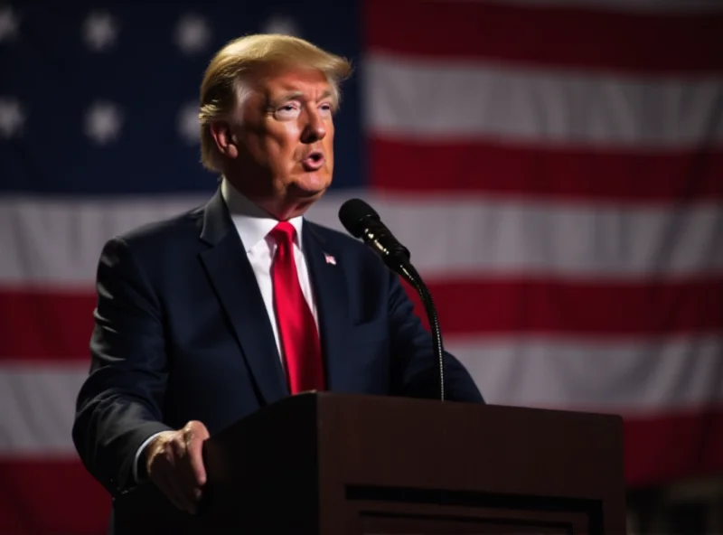 Image of Donald Trump speaking at a podium, with the American flag in the background.