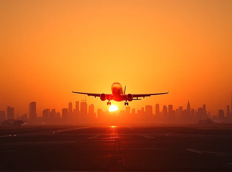 An airplane taking off at sunset, representing the proposal to resume direct flights between Russia and the US.