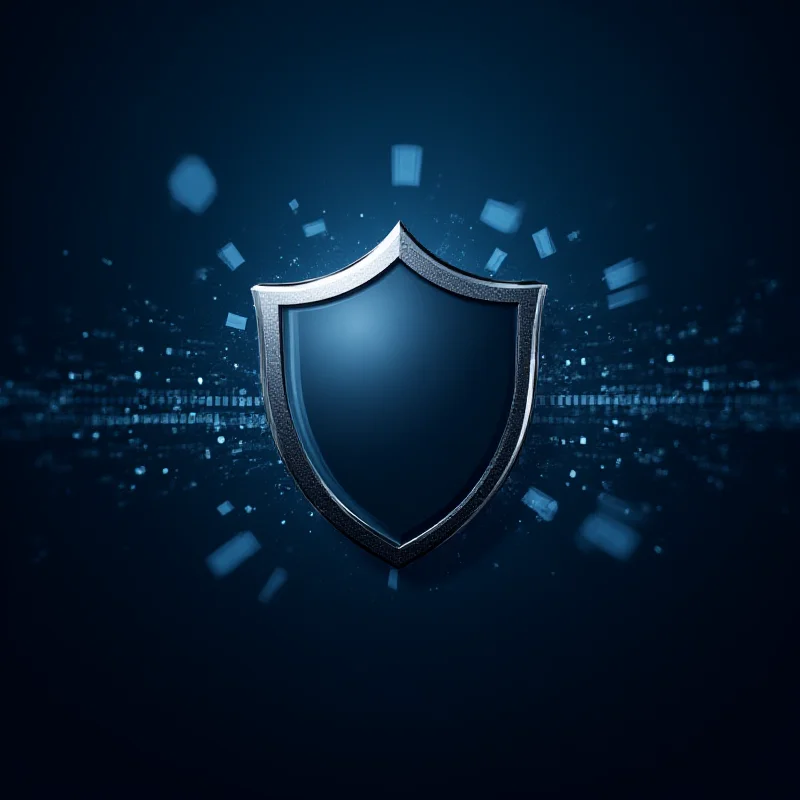 A stylized image of a shield protecting lines of code, with binary code flowing in the background, emphasizing cybersecurity in software development.