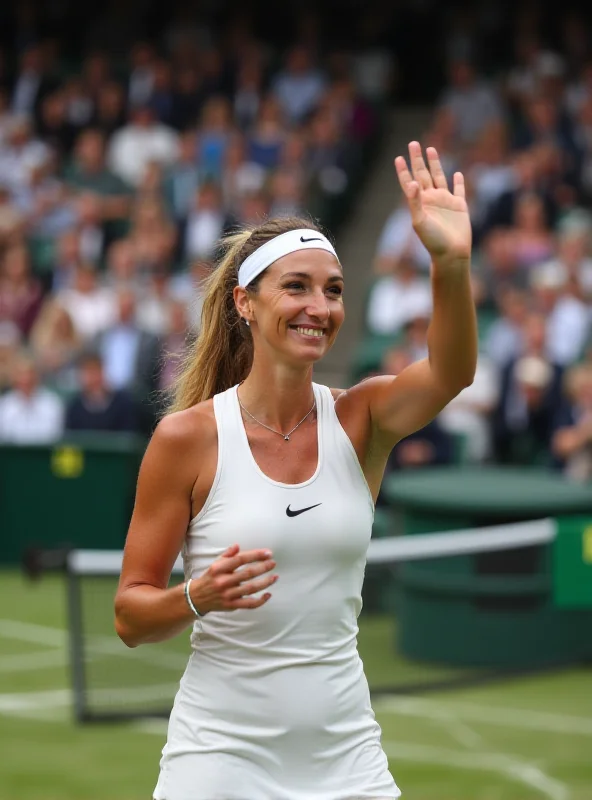 Petra Kvitova smiling and waving to the crowd after a match.