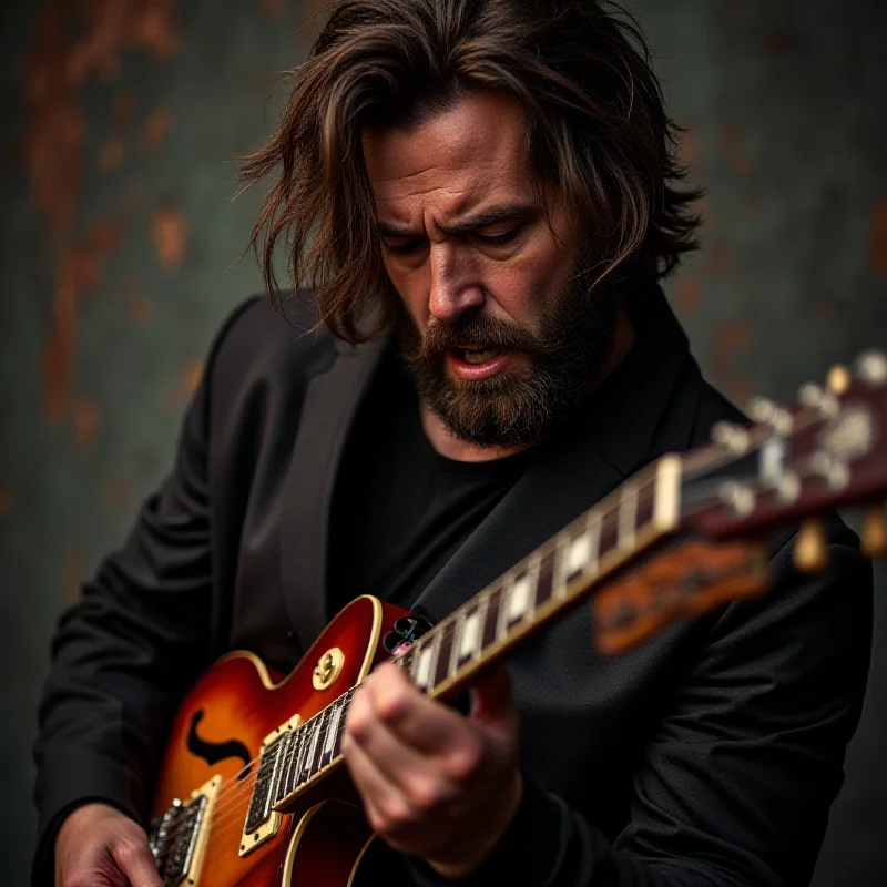 Close-up portrait of Ricky Portera playing an electric guitar with passion and intensity.